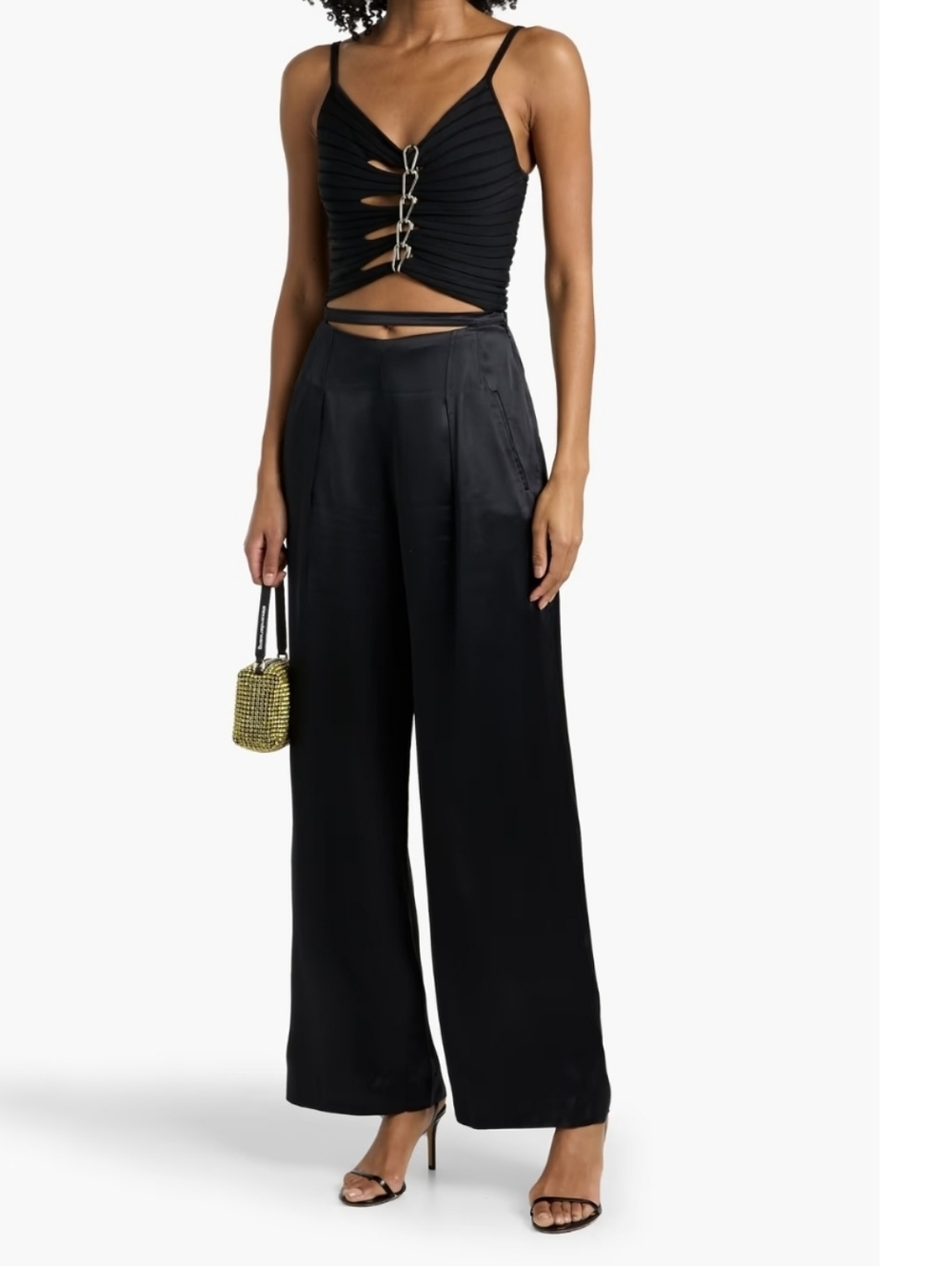 Cult Gaia Black Tasha cutout satin wide-leg pants US0